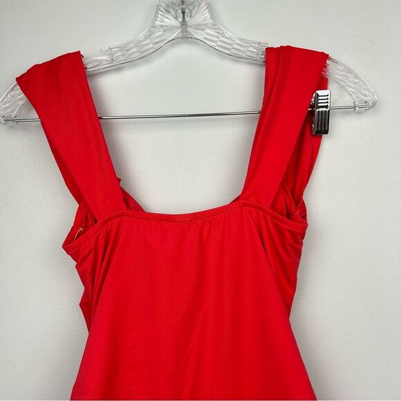 Badgley Mischka One Piece Wide Strap Swimsuit Red Ruched Sweetheart Crossover 8 - Picture 12 of 14